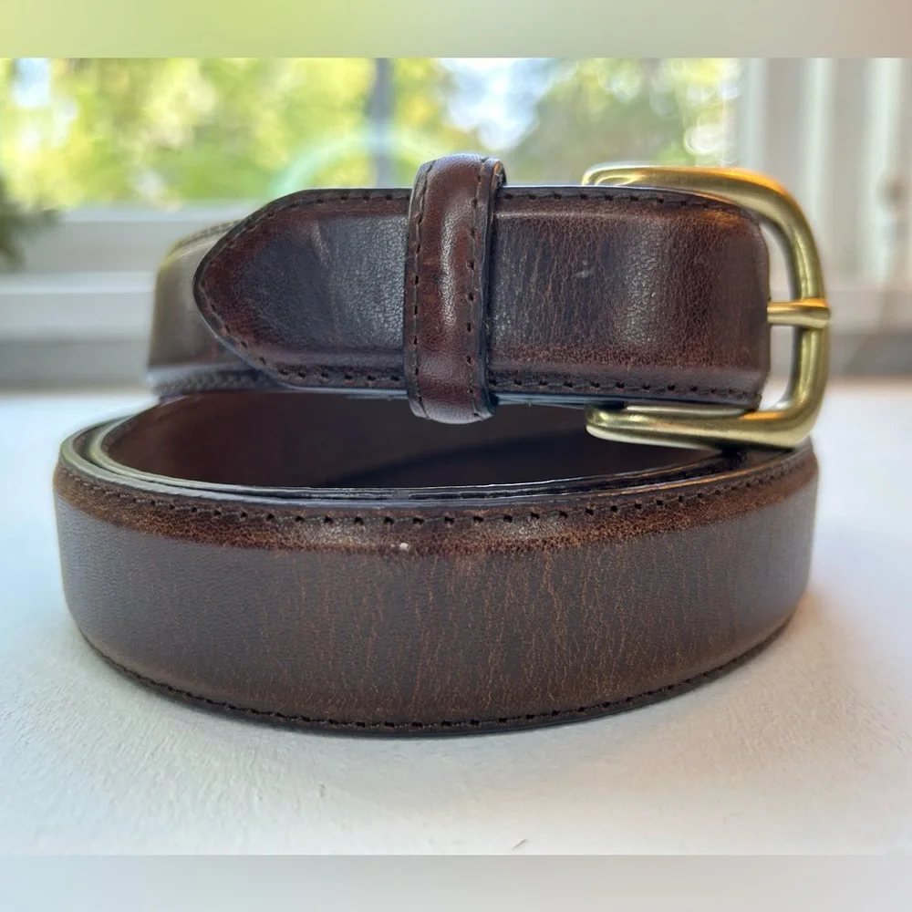 Genuine Italian brown leather belt with brass buckle size 40